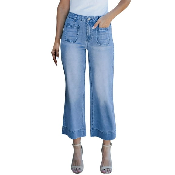 JJHGVB Jeans for Women Barrel Jeans Women Women's Spring Summer Solid Color Straight Leg Wide Leg Large Pocket Jeans Baggy Jeans Wide Leg Pants Woman Sky Blue M