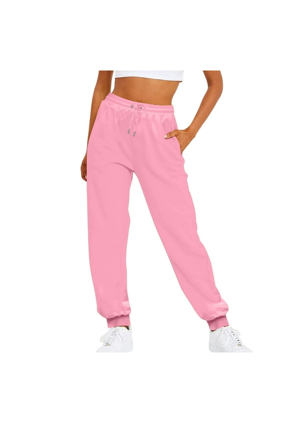 Joggers for Women Petite Pants Sweatpants Women Ladies Solid Color Drawstring Elastic Waist Casual Loose Foot Sweatpants Slacks for Women Womens Pants Pink S