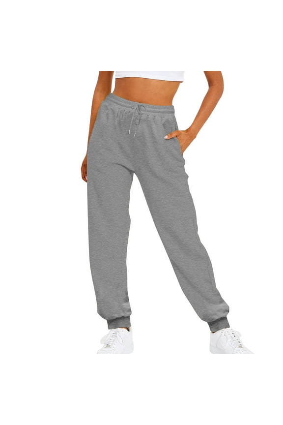 Joggers for Women Petite Pants Sweatpants Women Ladies Solid Color Drawstring Elastic Waist Casual Loose Foot Sweatpants Slacks for Women Womens Pants Gray L