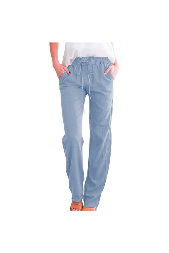Joggers for Women Petite Pants Sweatpants Women Womens Casual Cotton Linen Pants Lightweight Summer Relax Fit Elastic Waist Plus Size Pants Slacks for Women Womens Pants Light Blue L