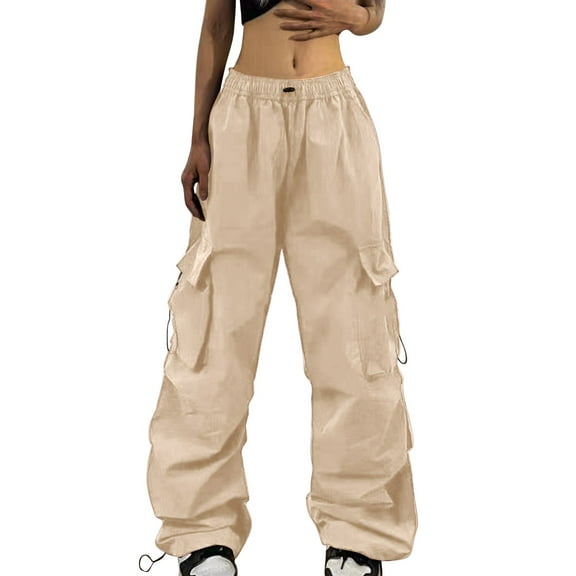 JJHGVB Joggers for Women Sweatpants Women Barrel Pants Women Women Elastic High Waist Cargo Pants Multiple Pockets Jogger Y2K Pant Lounge Pants Athletic Pants Khaki M