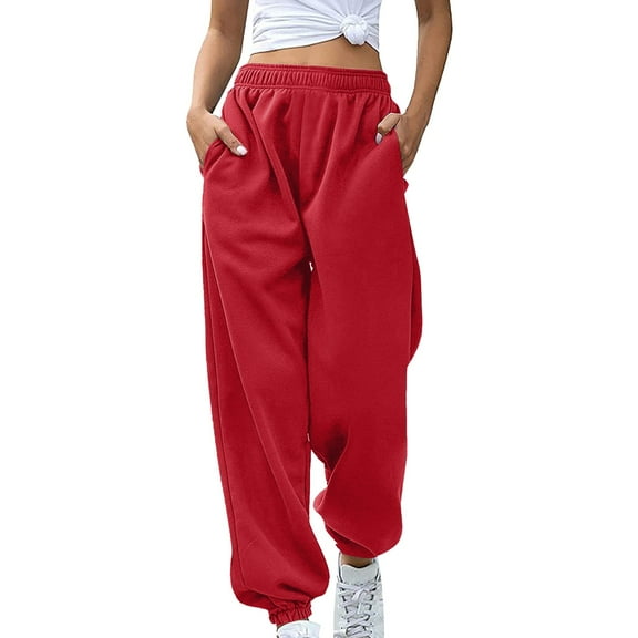 JJHGVB Joggers for Women Sweatpants Women Barrel Pants Women Women's Bottom Sweatpants No Drawstring Joggers Pants Workout High Waisted Yoga Pants With Pockets Lounge Pants Athletic Pants Red XL