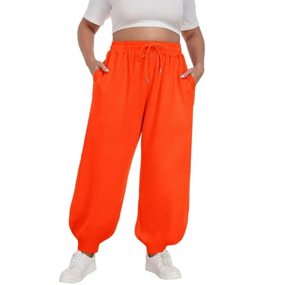 JJHGVB Joggers for Women Sweatpants Women Plus Size Pants Daily Elastic Waist Pockets Sport Casual Solid Pants Loose Long Sweatpants Pants Baggy Pants Sweat Pants Orange 5XL