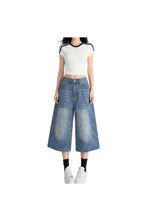Jorts for Women Grunge Shorts Wide Leg Baggy Jorts Denim Shorts Women High Waist Retro Style Long Denim Shorts Summer Hot Short Pants Baggy Shorts Women Bermuda Cargo Shorts Light Blue L