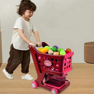 JJHGVB Kids Trolley Cart for Toddlers - Educational Play Kitchen Set with Spacious Storage Basket for Food, Fruits & Vegetables - Pretend Play Role-Playing Toy for Imaginative Fun