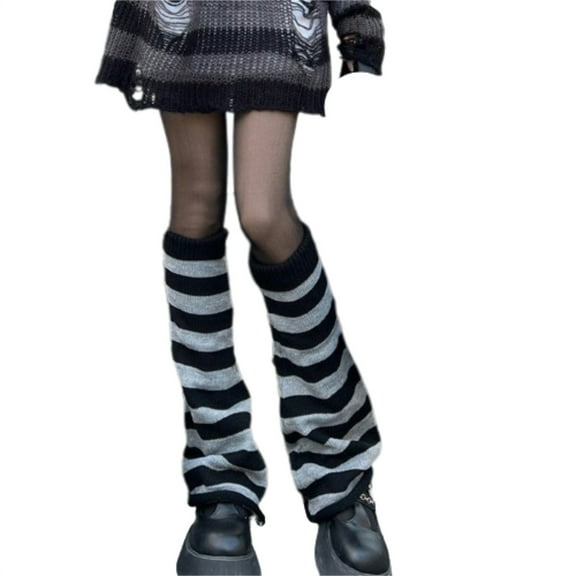 JJHGVB Leg Warmers Knee High Socks Women Girls Japanese Leg Warmers Kawaii Knit Boot Socks 90s Solid Striped Gothic Crochet Leg Warmers Winter Socks Gray One Size
