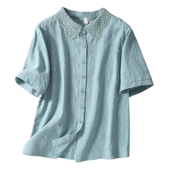 JJHGVB Lightweight Sweatshirts for Women Beach Casual Comfort Baggy Shirts Cotton Linen Shirts Cotton Summer Tops Going Out Tops Office Work Tops Casual Basic Tee Cute Shirts Soft Blue L