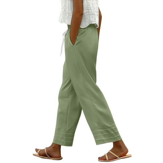 JJHGVB Linen Pants Women Cropped Pants Summer New Women's Casual Loose Fitting Waist And Ankle Patchwork Lace Cotton And Linen Pants Cropped Pants Women'S Pants Light Blue M