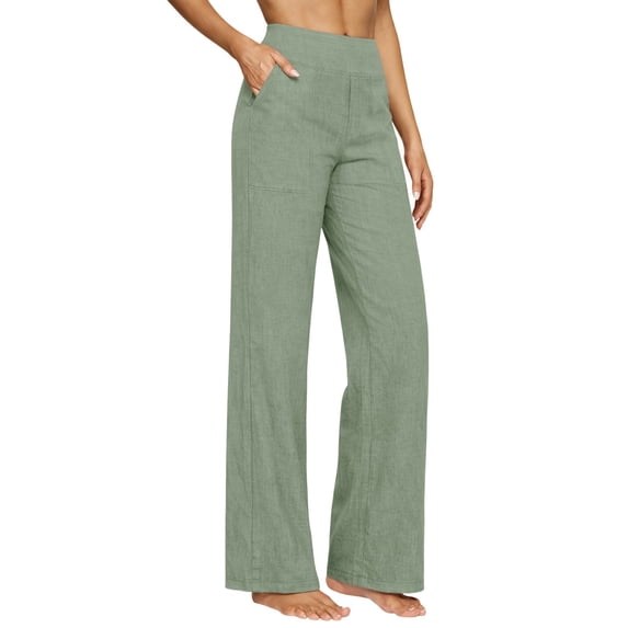 JJHGVB Linen Pants for Women Flowy Palazzo Pants for Women Side Snap Button Sweatpants Loose Yoga Trousers Pants Straight Leg Trousers Resort Wear for Women 2026 Elastic Waist Mint Green 2XL