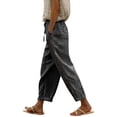 thumbnail image 1 of JJHGVB Linen Pants Women Palazzo Pants Gaucho Pants Women's Summer Casual Linen Pants Elastic Waist Loose Straight Leg Capri Pants Beach Pants With Pockets Baggy Pants Women'S Pants Gray 2 4XL, 1 of 4