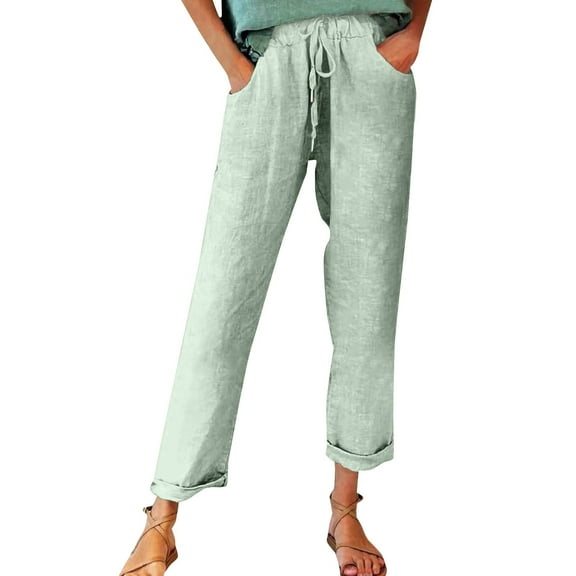 JJHGVB Linen Pants Women Petite Pants Gaucho Pants Women's Linen Vintage Floral Print Casual Pants Comfortable And Trendy Lounge Pants Women'S Pants Mint Green 2XL