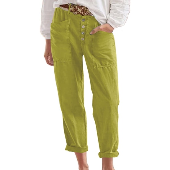 JJHGVB Linen Pants Women Petite Pants Women's Spring/summer Breasted Cotton/linen Loose Casual Pants Baggy Pants Womens Casual Pants Green 2XL