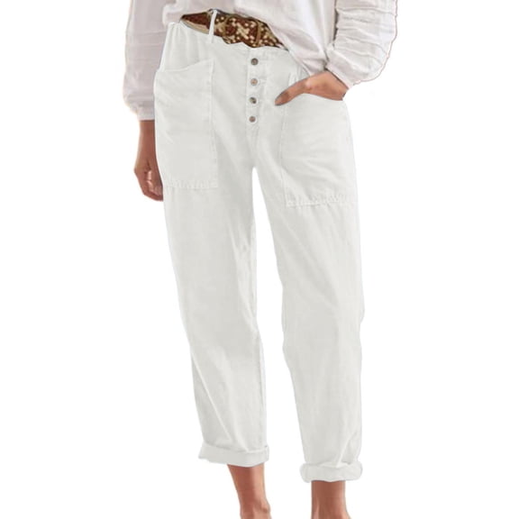JJHGVB Linen Pants Women Petite Pants Women's Spring/summer Breasted Cotton/linen Loose Casual Pants Baggy Pants Womens Casual Pants White 2XL