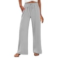 thumbnail image 1 of JJHGVB Linen Pants Women Wide Leg Pants Woman Linen Pants Drawstring Elastic Waist Pants High Waisted Pants Casual Beach Pants Drawstring Pants Women Womens Casual Pants Gray M, 1 of 7