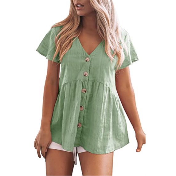 JJHGVB Linen Shirts for Women Beach Summer Business Soft Dressy Casual Going Out Tops Cotton Linen Shirts Casual Basic Tee Vintage Vacation Tees Comfort Casual Work Tops Green 2XL