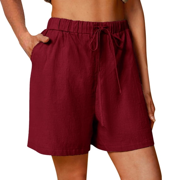 JJHGVB Linen Shorts for Women Beach Boho Casual Pants Shorts for Women Lounge Shorts Dress Shorts for Women High Waisted Wide Leg Ruffle Waist Long Shorts for Women Summer Shorts Red XL