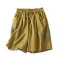 thumbnail image 1 of JJHGVB Linen Shorts for Women High Waisted Pleated Lounge Shorts Long Shorts for Women Beach Resort Pants Beach Shorts with Pockets Beach Cropped Trousers Dress Shorts for Women Flowy Shorts Yellow M, 1 of 3