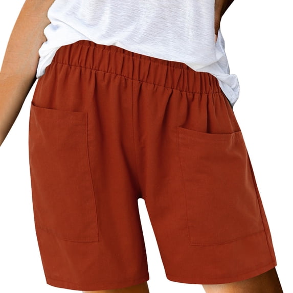 JJHGVB Linen Shorts for Women High Waisted Pleated Wide Leg Elastic Waist Resort Wear for Women 2026 Beach Resort Pants Below the Knee Womens Long Shorts Womens Linen Shorts for Women Orange S
