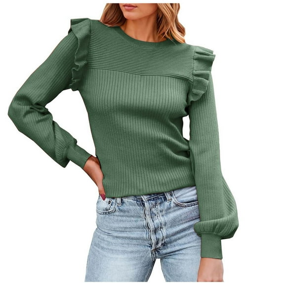 JJHGVB Long Sleeve Sweaters for Women Lantern Sleeve Tops for Women Crew Neck Sweater for Women's Sweater for Women Womens Basic Tank Top Womens Sweaters Winter Green S