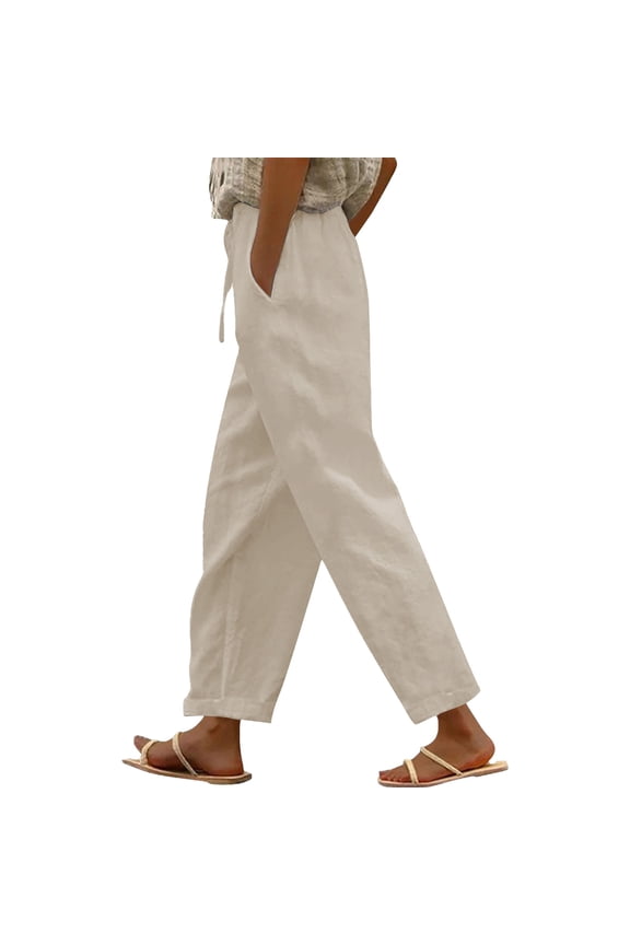Long Trousers Lightweight Loose boho pants for women palazzo pants Casual Pants High Waist Summer Outfit Sweat Wear cream pants Elastic Waist Drawstring Lounge Trousers Beige M