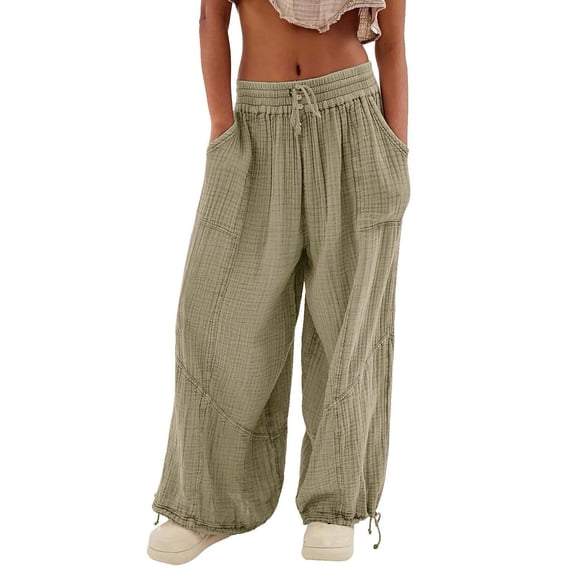 JJHGVB Long Trousers Pull-On Pant Pants with Pockets palazzo pants Cozy Trousers cream pants Elastic Waist Casual Pants boho pants for women Wide Leg Pants Travel Vacation Clothes Army Green L