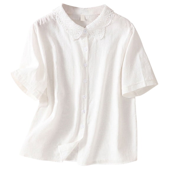 JJHGVB Loose Fit Cotton Linen Shirts Going Out Tops Cotton Summer Tops Cute Shirts Comfort Office Work Tops Dressy Casual Basic Tee Soft Beach Casual White S