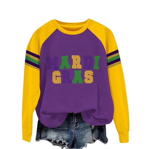JJHGVB Mardi Gras Blouse Mardi Gras Shirts for Women Long Sleeve Mardi Gras Decorations Mardi Gras Sequin Top Womens Sweatshirts No Hood Baggy Sweatshirt for Women Mardi Gras Sequin Shirt Purple L