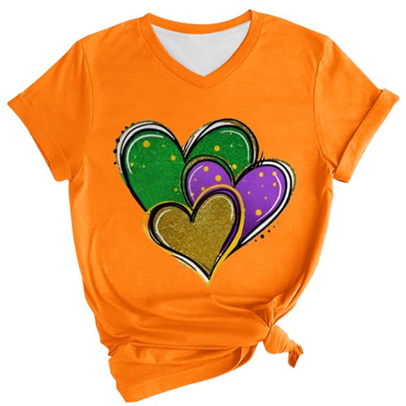 JJHGVB Mardi Gras Dress Mardi Gras Outfit Women Tops Casual Mardi Gras Decorations Womens Mardi Gras Outfit Mardi Gras Blouse Short Sleeve Shirts for Women Pink S