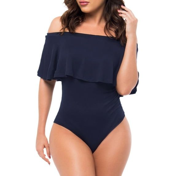 JJHGVB One Piece Swimsuit Women Swim Suit Women Off Shoulder Swimsuits Bathing Suits Vintage Ruffle Swimwear Teen Girls Womens Bathing Suits Tummy Control Tummy Control Swimsuits Dark Blue L