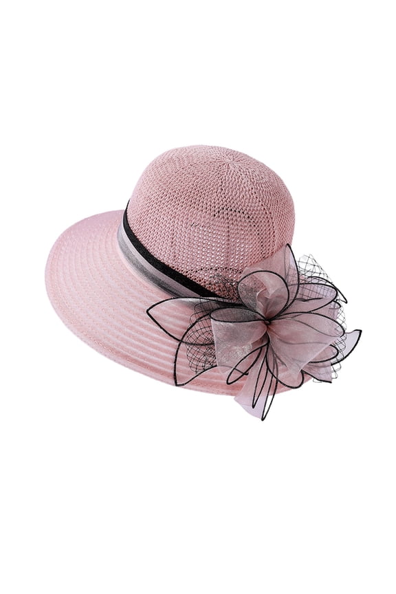 Organza Sun Hat Polka-dots-Organza-Fascinator-Sun-Hats Women Wide Brim Derby Bowler Hat for Tea Party Church Wedding Hat for Women Pink One Size