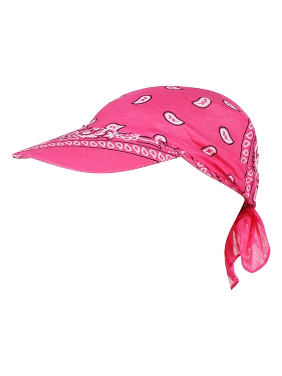 Paisley Print Biker Hat Unisex Visor Pre Fitted Bandana Hat Outdoor Sun Bandans Cap Head Scarf Turban Cap Hat for Women Hot Pink One Size