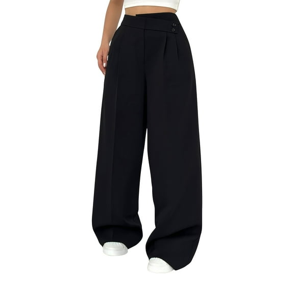 JJHGVB Palazzo Pants High Waisted Pants High Waisted Side Pocket Straight Leg Work Pants Women's Fashionable High Waist Zipper Casual Pants Suit Pants Wide Leg Pants Woman Flowy Pants Black M