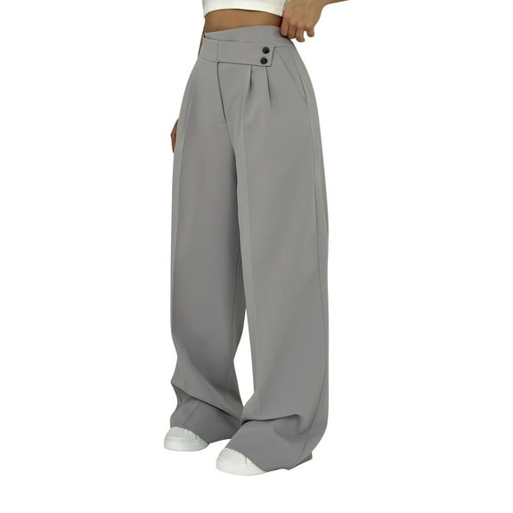 JJHGVB Palazzo Pants High Waisted Pants High Waisted Side Pocket Straight Leg Work Pants Women's Fashionable High Waist Zipper Casual Pants Suit Pants Wide Leg Pants Woman Flowy Pants Gray S