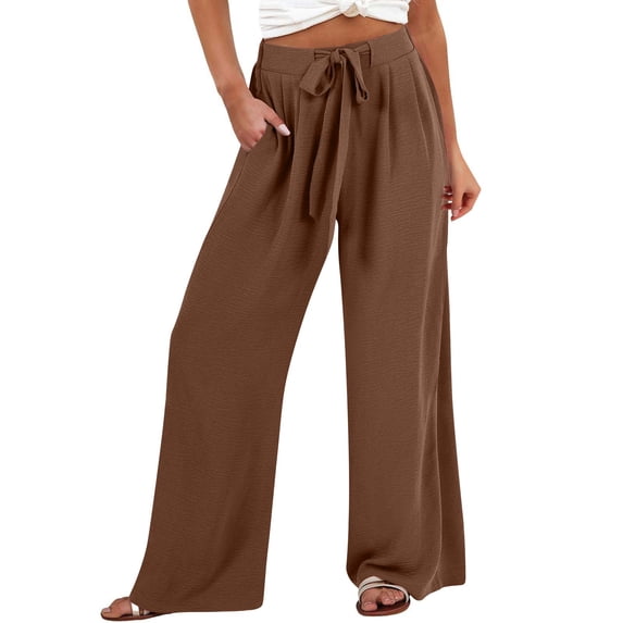 JJHGVB Palazzo Pants Linen Pants Women's Linen Wide Leg Pants Casual Loose High Waist Beach Haren Pants Pockets Wide Leg Pants Woman Women'S Pants Brown 2XL