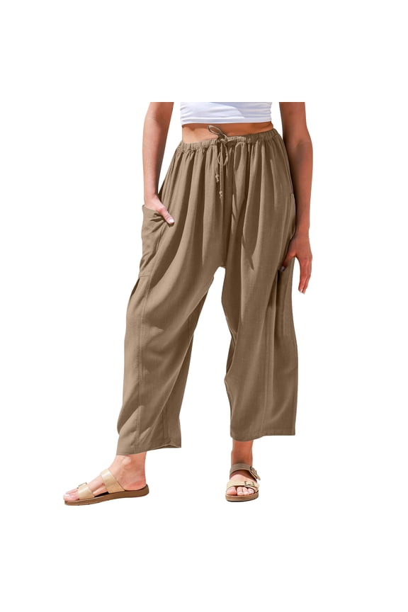 Palazzo Pants Linen Pants Womens Linen Wide Leg Pants Casual Loose Summer Beach Travel Vacation Palazzo Harem Pants With Pockets Wide Leg Pants Woman Women'S Pants Coffee 2XL