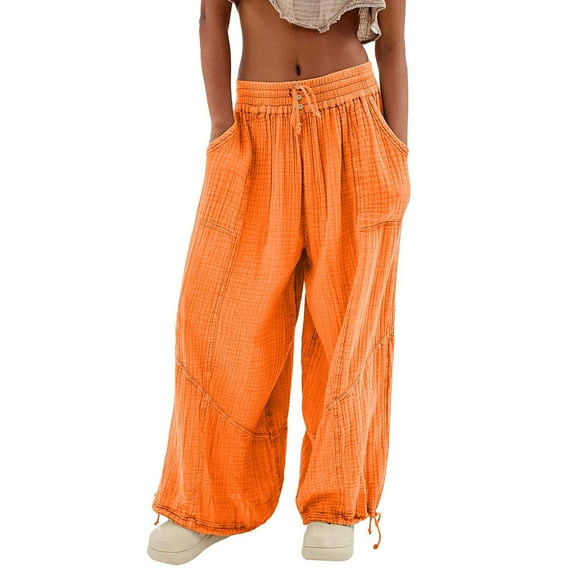 JJHGVB Palazzo Pants Wide Leg Pants Woman Women's Cargo Pants Baggy Wide Leg Pants Black Loose High Waist Sweatpants Multi Pockets Womens Casual Pants Flowy Pants Orange S