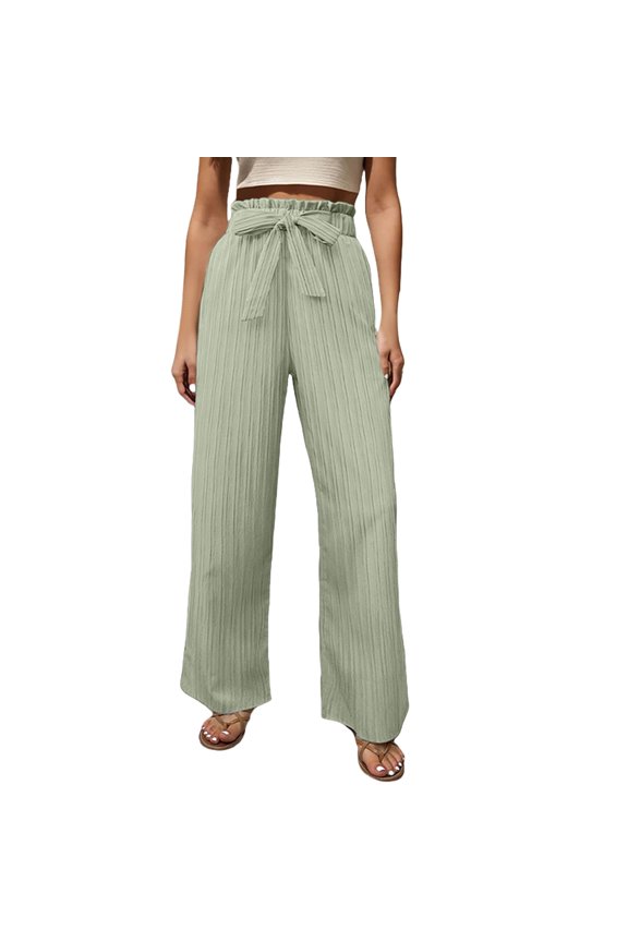 Palazzo Pants Wide Leg Pants Woman Women's Fashion Clothes For Every Occasion Cotton Linen Cardigan Summer Chic Womens Casual Pants Women'S Pants Green 1 L