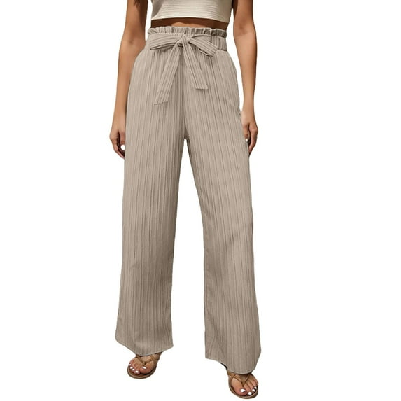 JJHGVB Palazzo Pants Wide Leg Pants Woman Women's Fashion Clothes For Every Occasion Cotton Linen Cardigan Summer Chic Womens Casual Pants Women'S Pants Khaki L