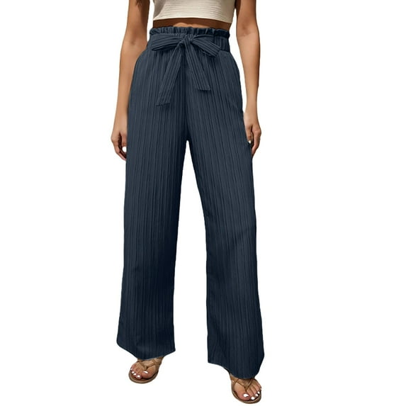 JJHGVB Palazzo Pants Wide Leg Pants Woman Women's Fashion Clothes For Every Occasion Cotton Linen Cardigan Summer Chic Womens Casual Pants Women'S Pants Blue 1 XL