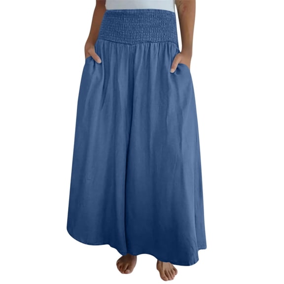 JJHGVB Palazzo Pants Wide Leg Pants Woman Women's Fashionable Casual Loose Wide Leg Elastic Waistband Casual Pants Barrel Pants Women Flowy Pants Blue 2XL