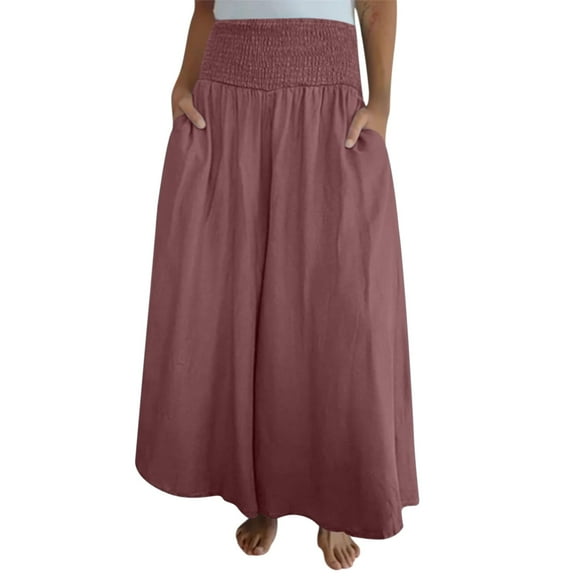 JJHGVB Palazzo Pants Wide Leg Pants Woman Women's Fashionable Casual Loose Wide Leg Elastic Waistband Casual Pants Barrel Pants Women Flowy Pants Red 2XL