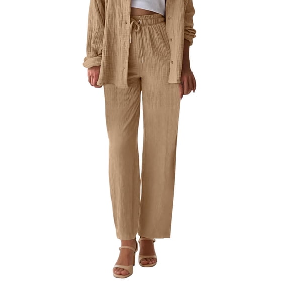 JJHGVB Palazzo Pants Wide Leg Pants Woman Womens Daily Elastic Waist Straight Solid Color Casual Pants Loose Long Pants Barrel Pants Women Women'S Pants Khaki L