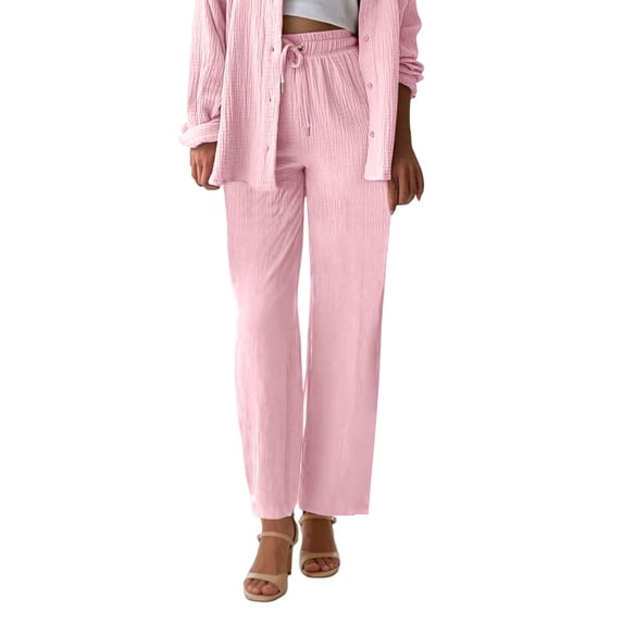 JJHGVB Palazzo Pants Wide Leg Pants Woman Womens Daily Elastic Waist Straight Solid Color Casual Pants Loose Long Pants Barrel Pants Women Women'S Pants Pink S