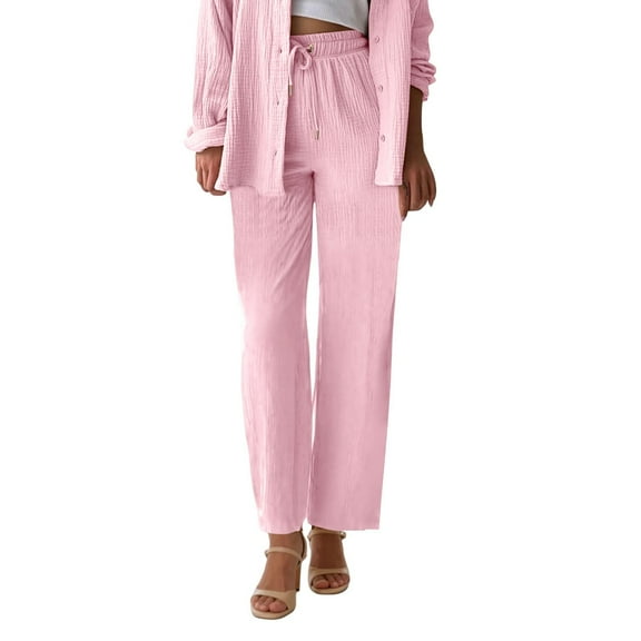 JJHGVB Palazzo Pants Wide Leg Pants Woman Womens Daily Elastic Waist Straight Solid Color Casual Pants Loose Long Pants Barrel Pants Women Women'S Pants Pink L