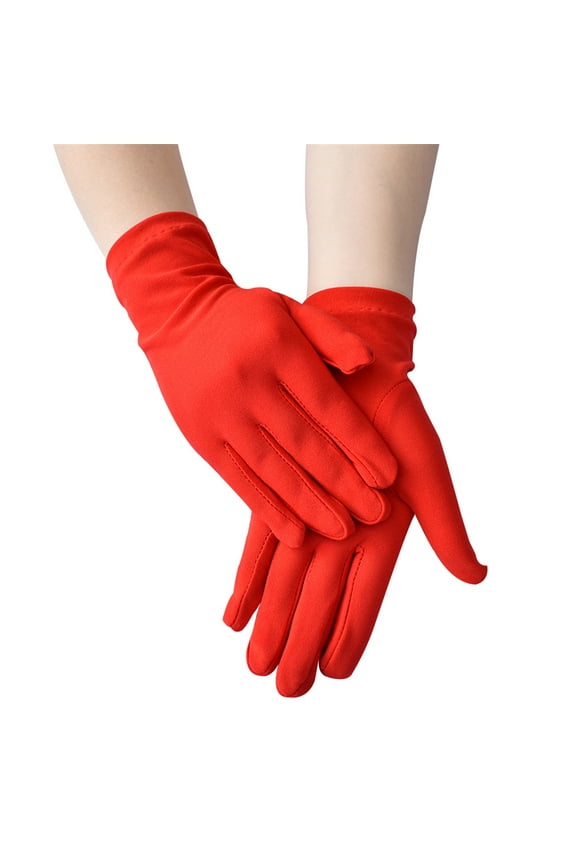 Party Gloves Finger Gloves Women Fashion Solid Color Short Stretch Ceremonial Dance Gloves Gloves for Women Red One Size