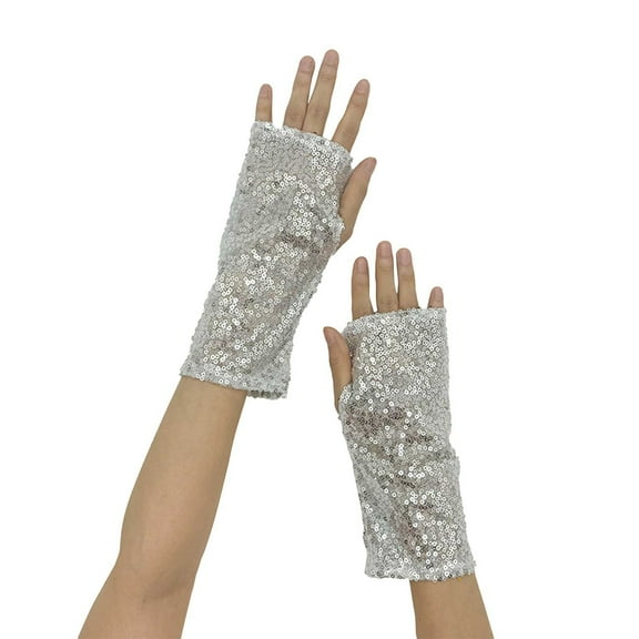 JJHGVB Party Gloves Leather Gloves Fashion Sparkly Gloves Sequins Long Gloves Fingerless Elastic Gloves Glitter Costume For Women And Girls Gloves for Women Z-Gray One Size