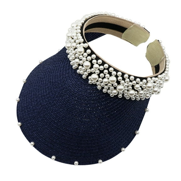 JJHGVB Pearl Headband Straw Hat Beach Hats for Women Men's Caps Women's Hats Womens Visor Hats Mens Visor Hat Navy One Size