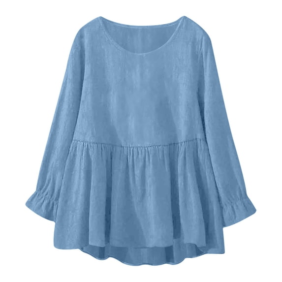 JJHGVB Peplum Blouses for Women Loose Fit Dress Shirts Casual Pullover Tops Soft Work Tops Summer Business Comfort Boho Dressy Casual Linen Shirts for Women Spring Trendy Blue 2XL