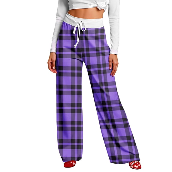 JJHGVB Plaid Pajama Bottoms Straight Leg Lounge Pants Soft Comfy Plaid Print Drawstring Pjs Flowy pants for women Wide Leg Baggy Pajama Pants Loose Sleepwear pants for women A3-Purple 3XL