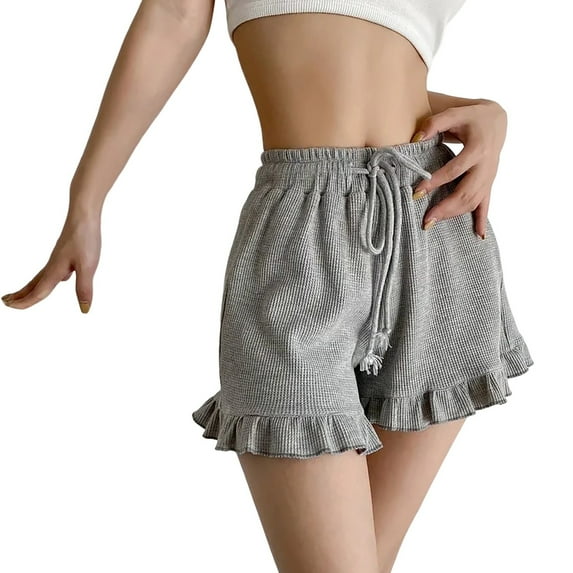 JJHGVB Plus Size Ruffle Shorts Waffle Shorts Women Pajama Shorts Women Basic Shorts for Women Womens Shorts for Summer Comfy Pants Women Cotton Pants for Women Gray One Size